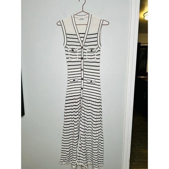 SANDRO White Black Stripes Sleevesless Metallic Buttons Molina Shirt Dress 36 - Picture 6 of 16